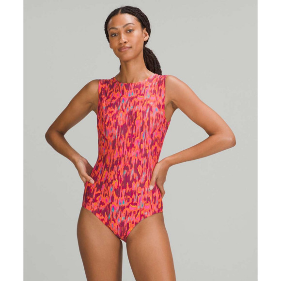 Lululemon Waterside High Neck One Piece Swimsuit Harmonize Pink Womens Medium - Picture 1 of 11